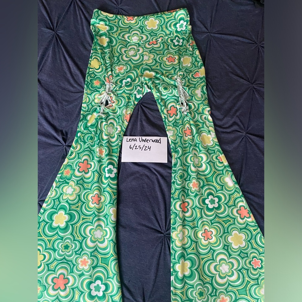Green Braided Flared Pants